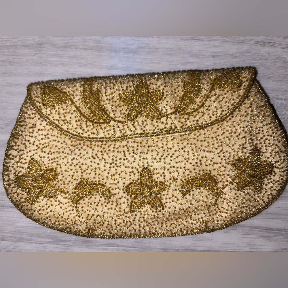 Elegant Gold Beaded Clutch